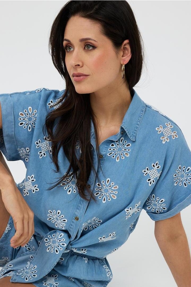 BLOUSE KNOT CHAMBRAY HS25 28208 600 blue